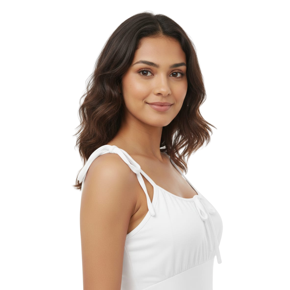 women solid white bodycon maxi dress with tie-up straps