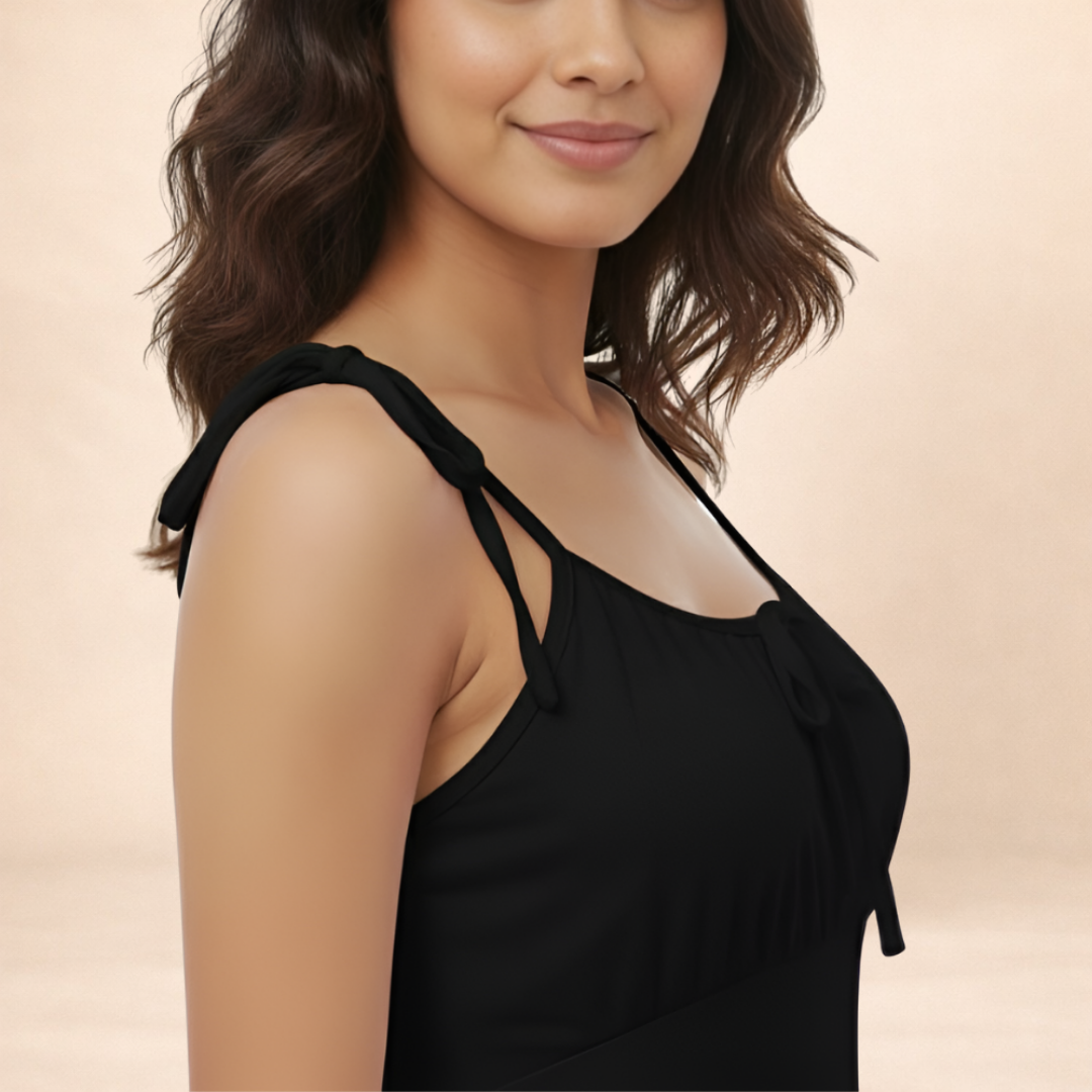 Women Solid Black Bodycon Maxi Dress With Tie-up Straps