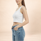 Ribbed White Crop Tang Top