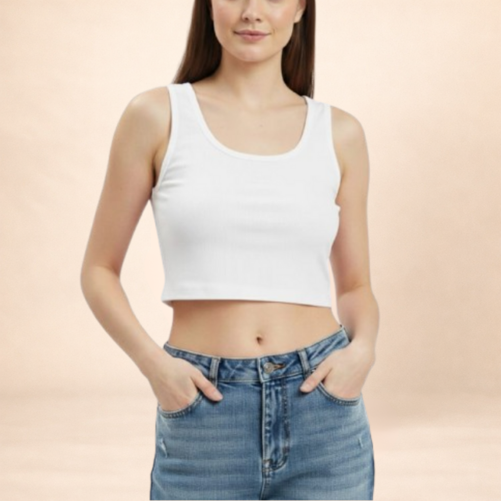 Ribbed White Crop Tang Top