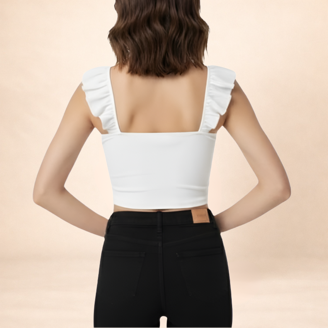 The White Bow-Front Flutter Crop Top