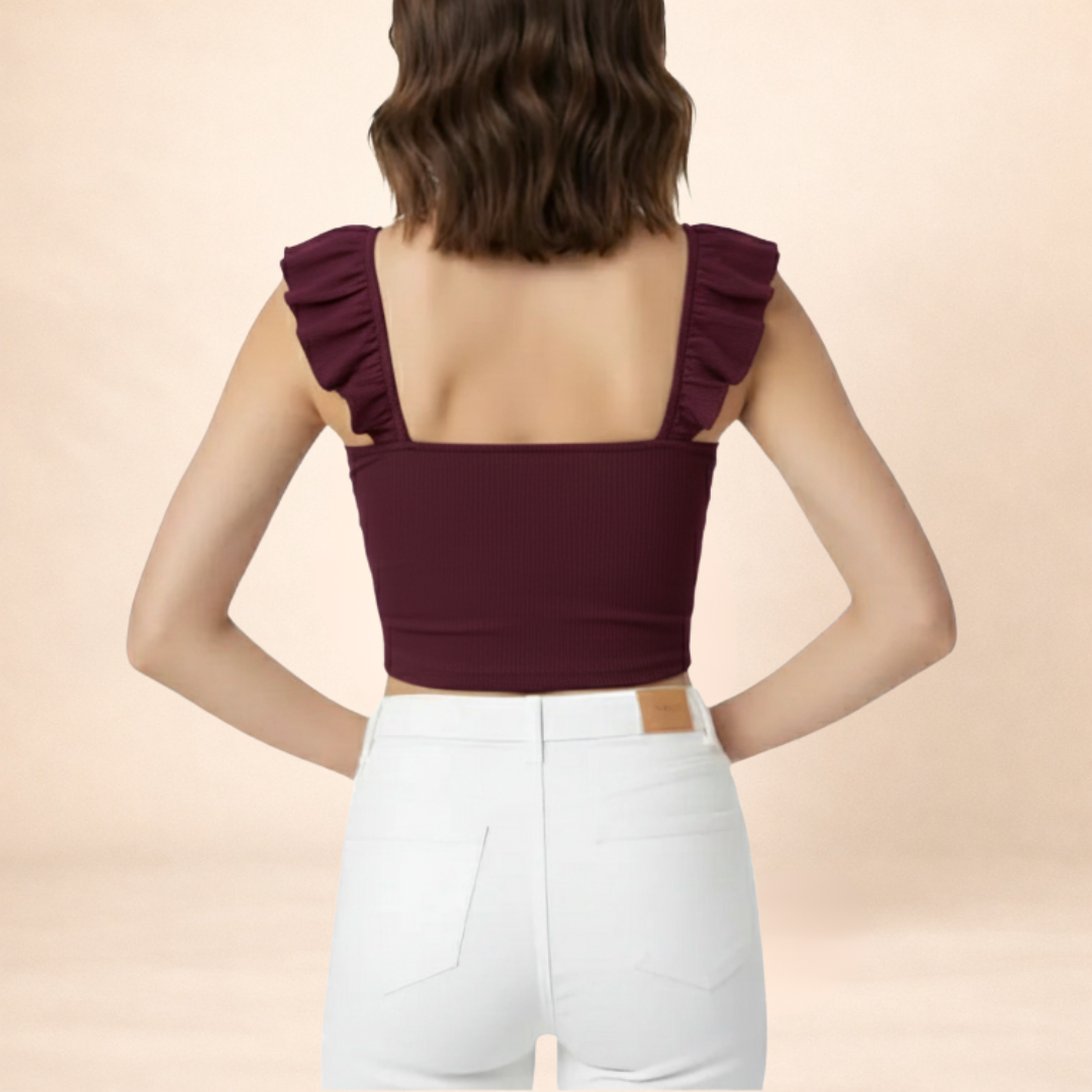 The Red Wine Bow-Front Flutter Crop Top