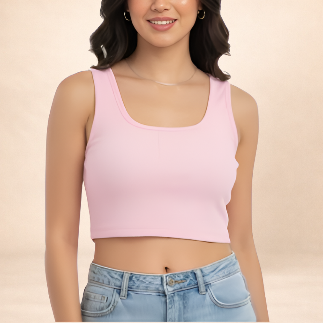 Ribbed Pink Crop Tang Top