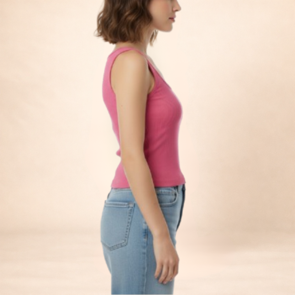 Ribbed Pink Button-Front Tang Top