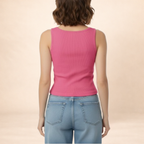 Ribbed Pink Button-Front Tang Top
