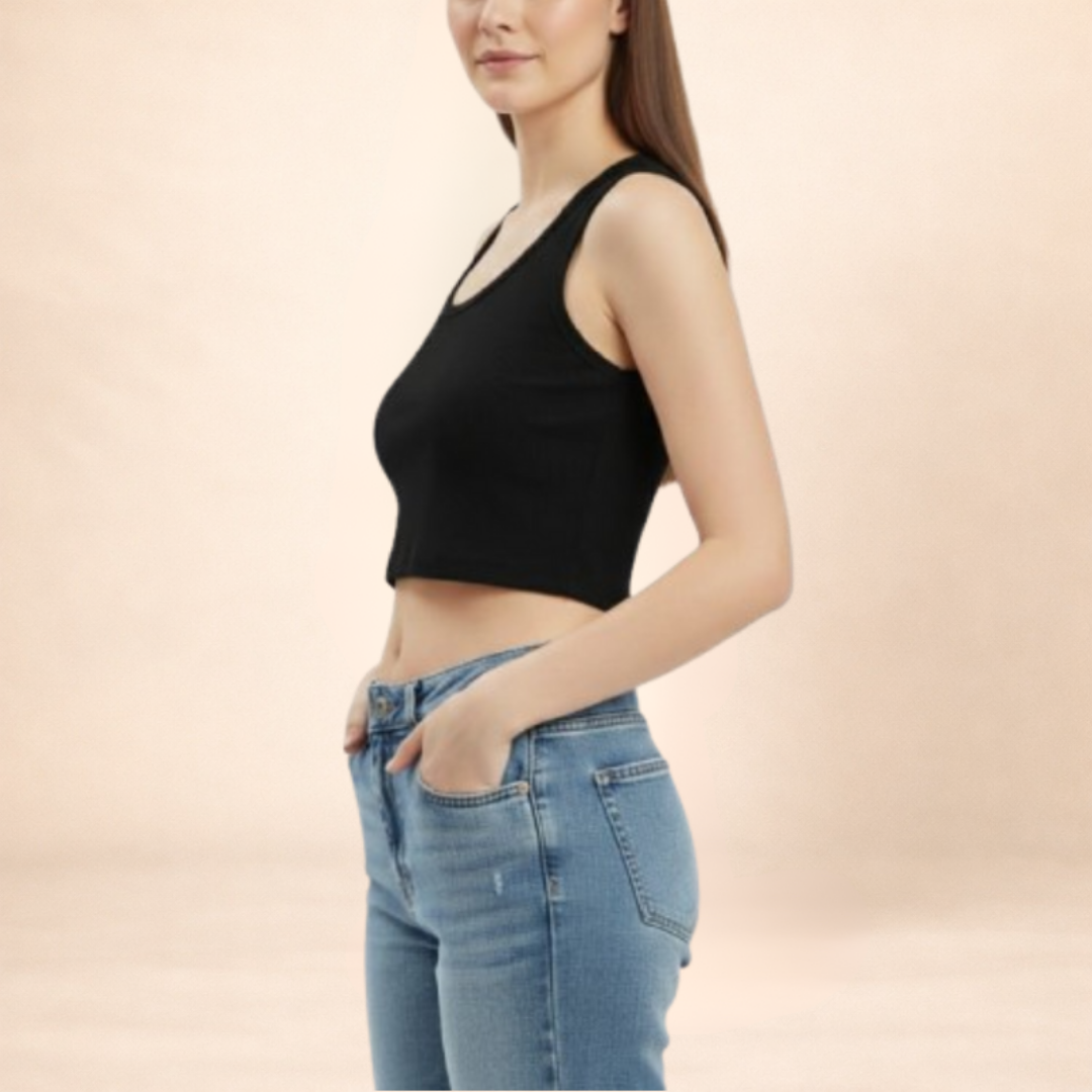 Ribbed Black Crop Tang Top