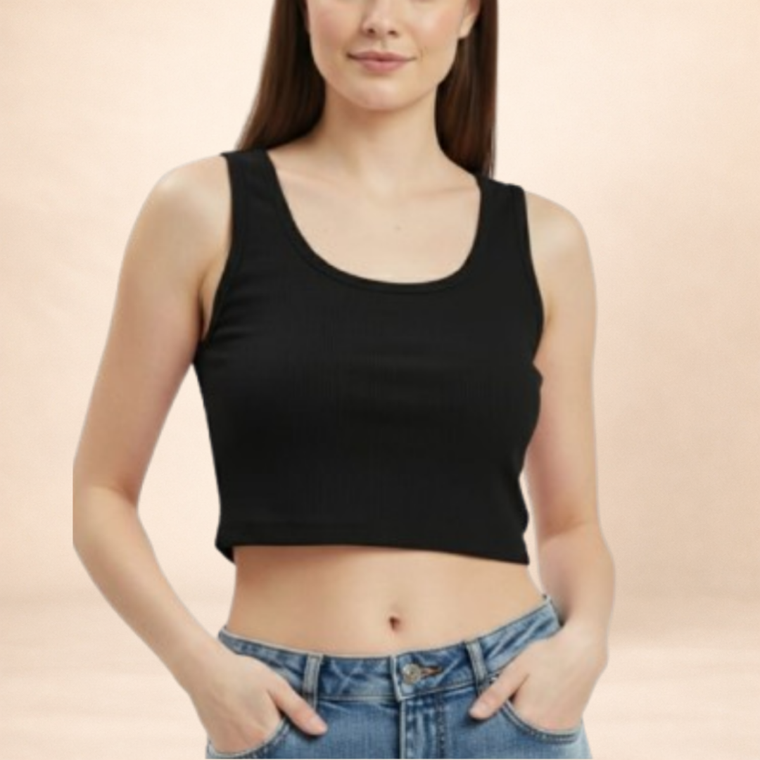 Ribbed Black Crop Tang Top