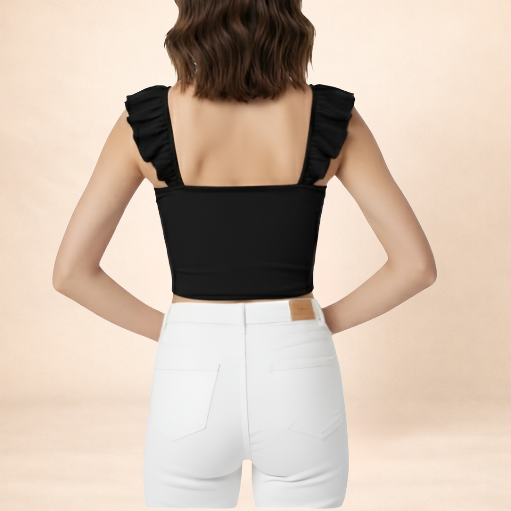 The Black Bow-Front Flutter Crop Top