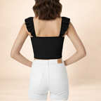 The Black Bow-Front Flutter Crop Top