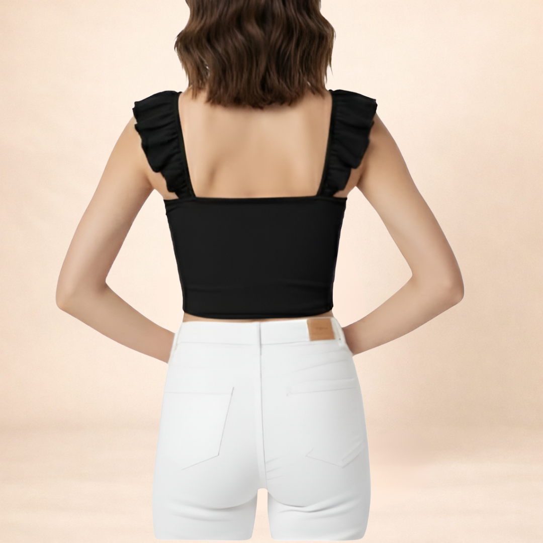 The Black Bow-Front Flutter Crop Top