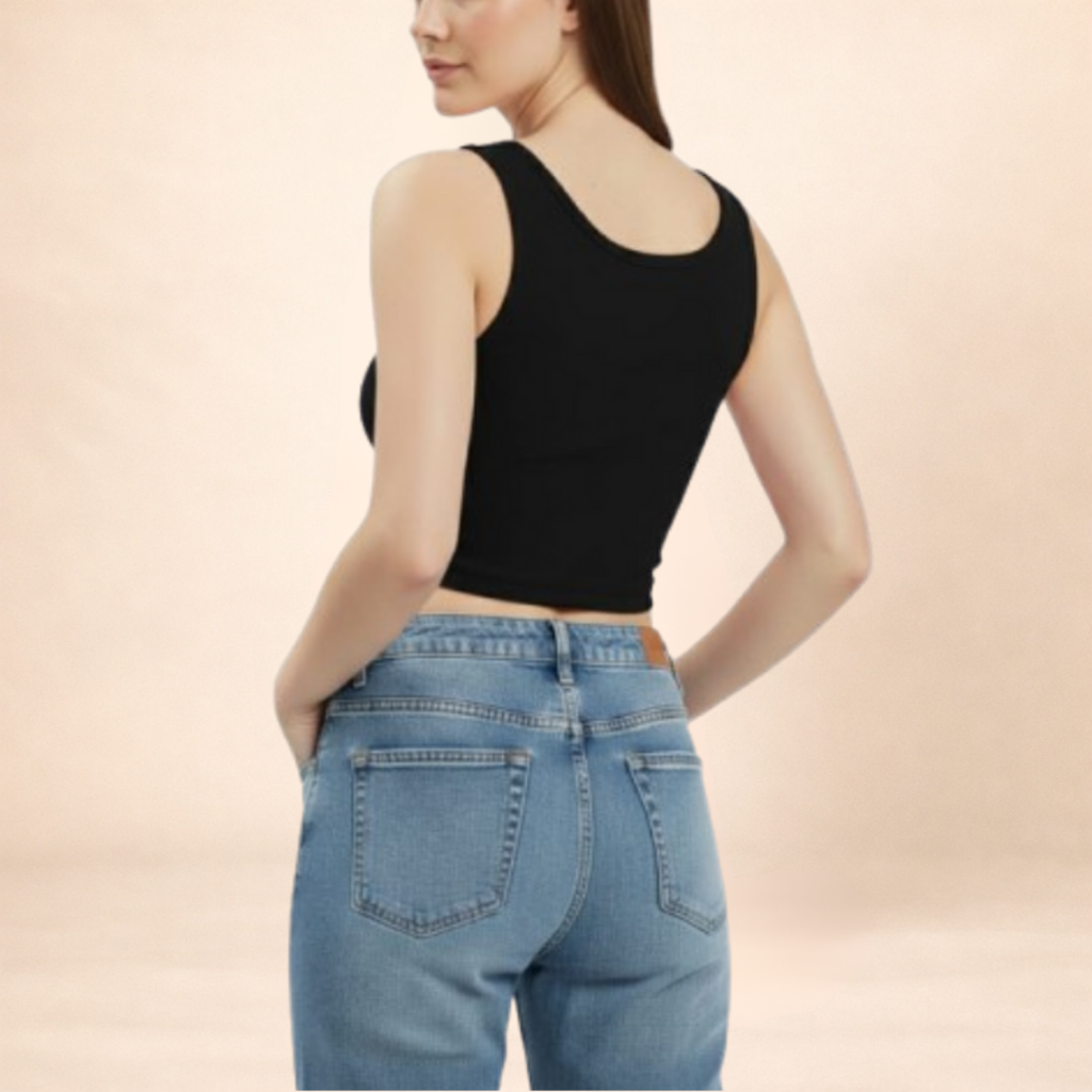 Ribbed Black Crop Tang Top