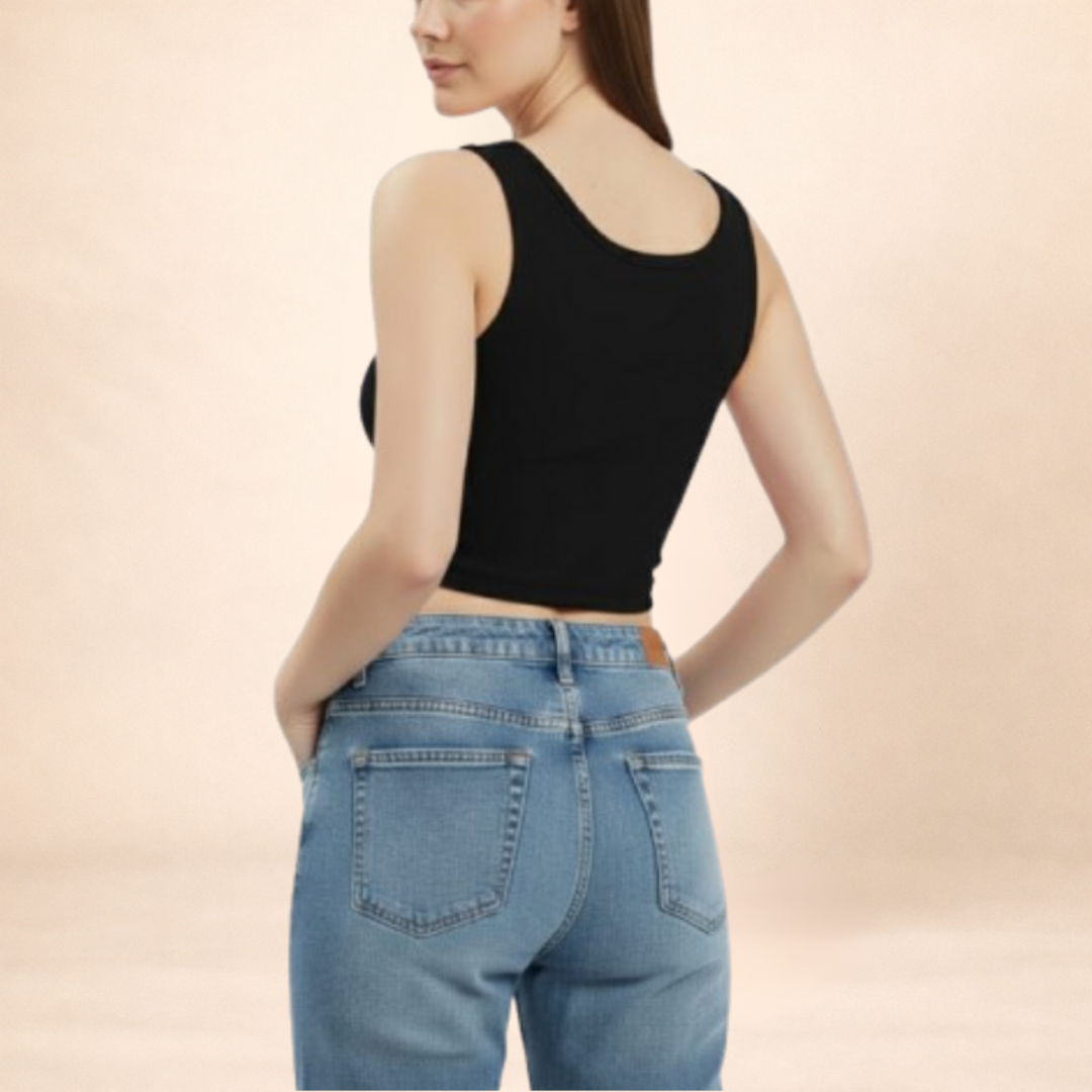 Ribbed Black Crop Tang Top