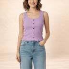 Ribbed Lavender Button-Front Tank Top