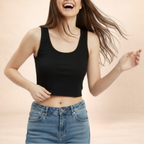 Ribbed Black Crop Tang Top