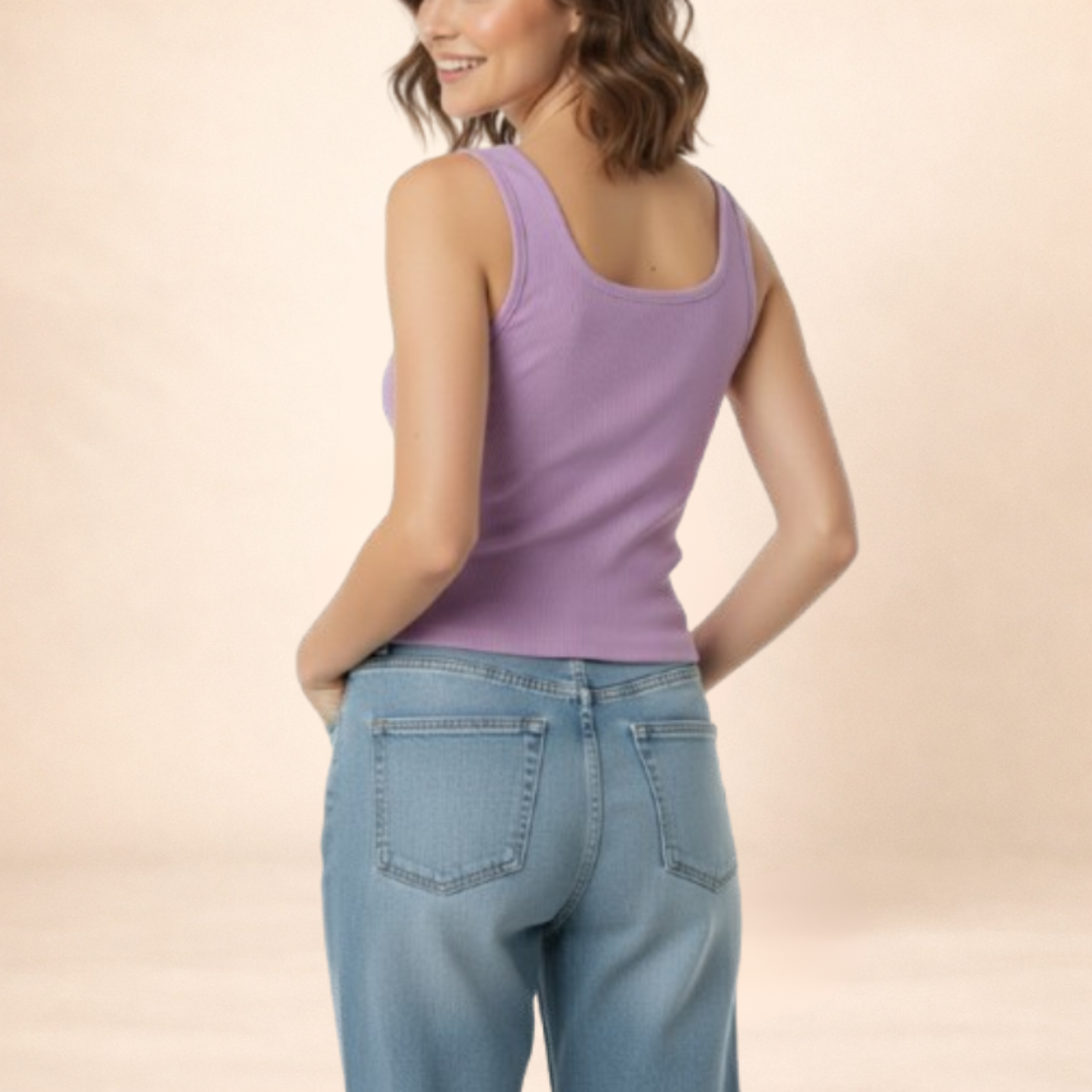 Ribbed Lavender Button-Front Tank Top