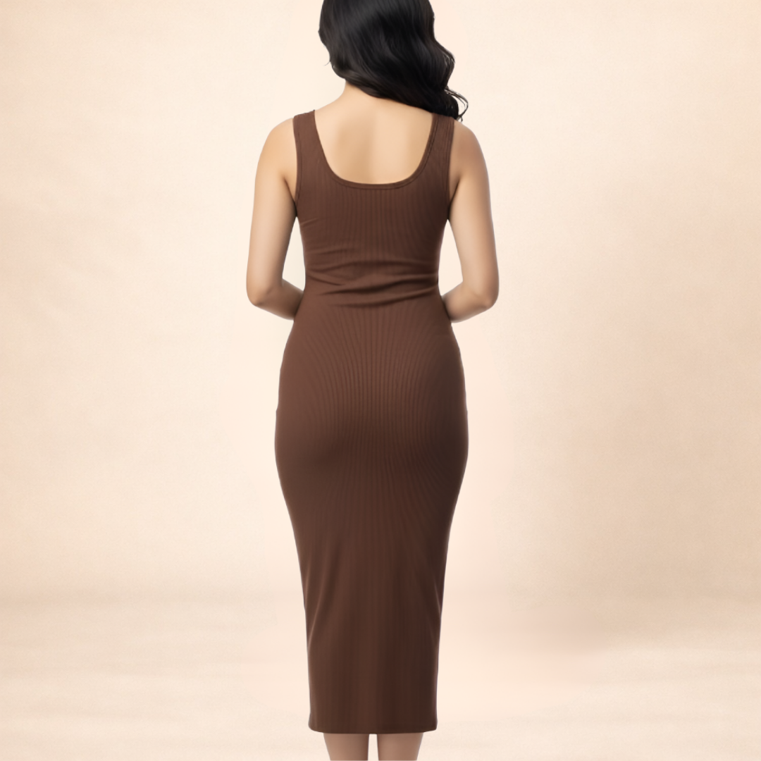 Square Neck Brown Bodycon Dress