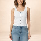 Ribbed White Button-Front Tank Top