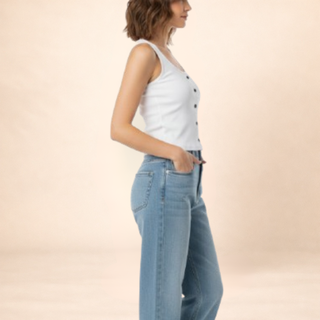 Ribbed White Button-Front Tank Top