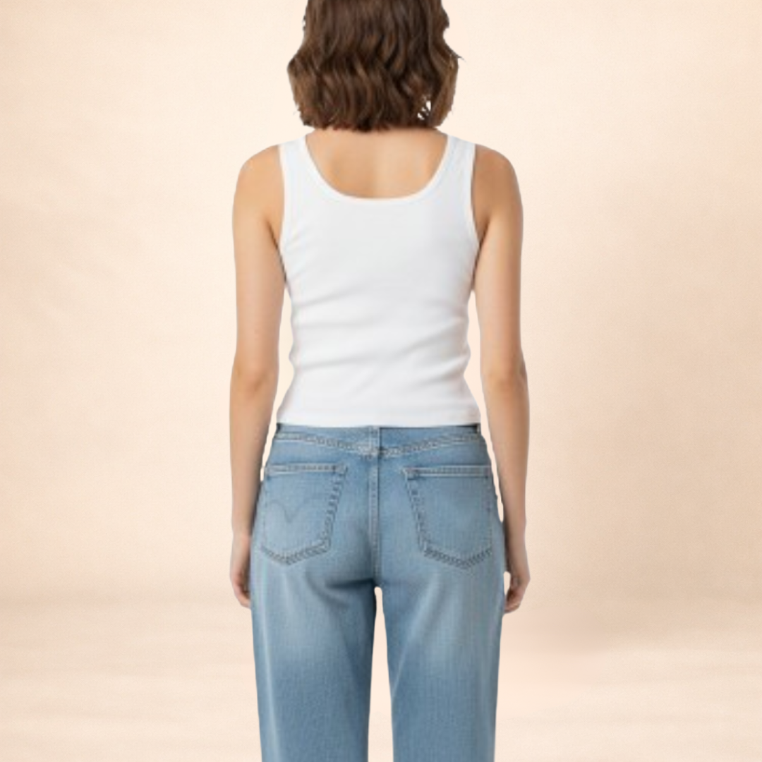 Ribbed White Button-Front Tank Top