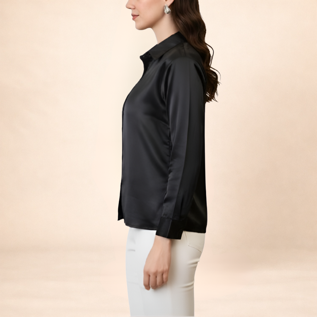 Lustrous Black Satin Shirt