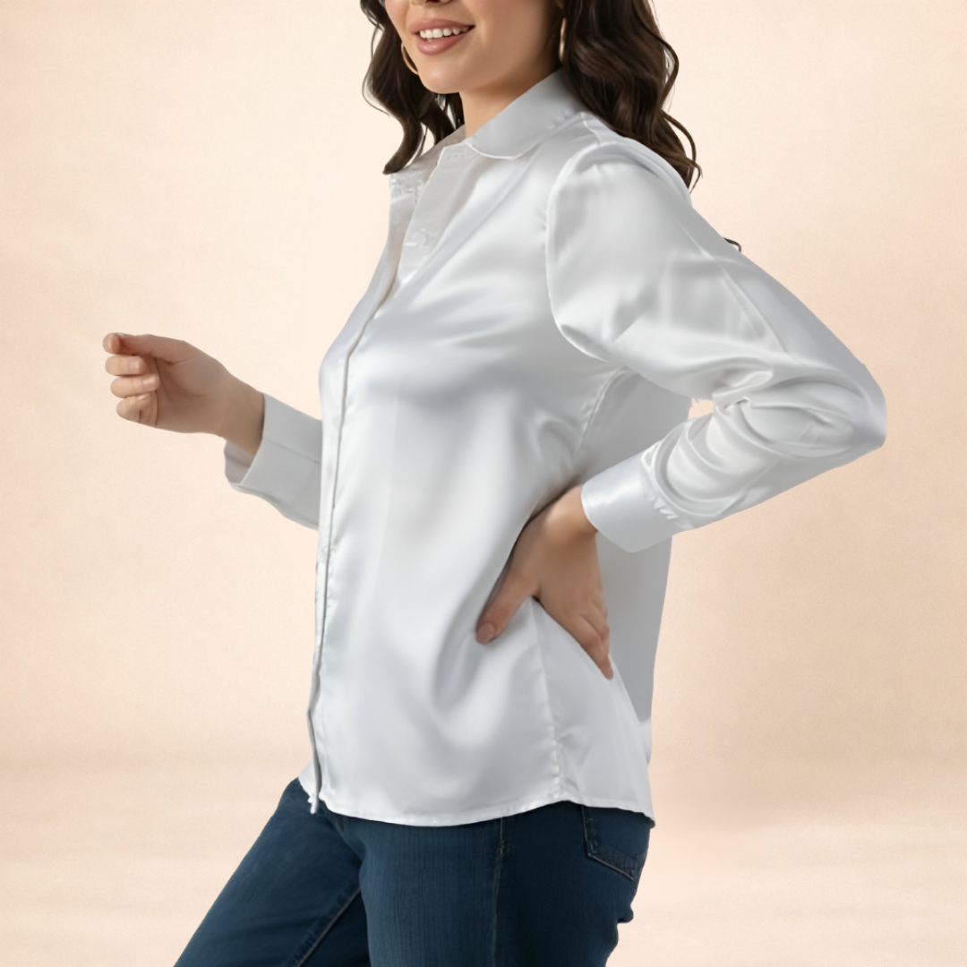 Lustrous White Satin Shirt.