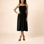 Black Smocked Midi Dress