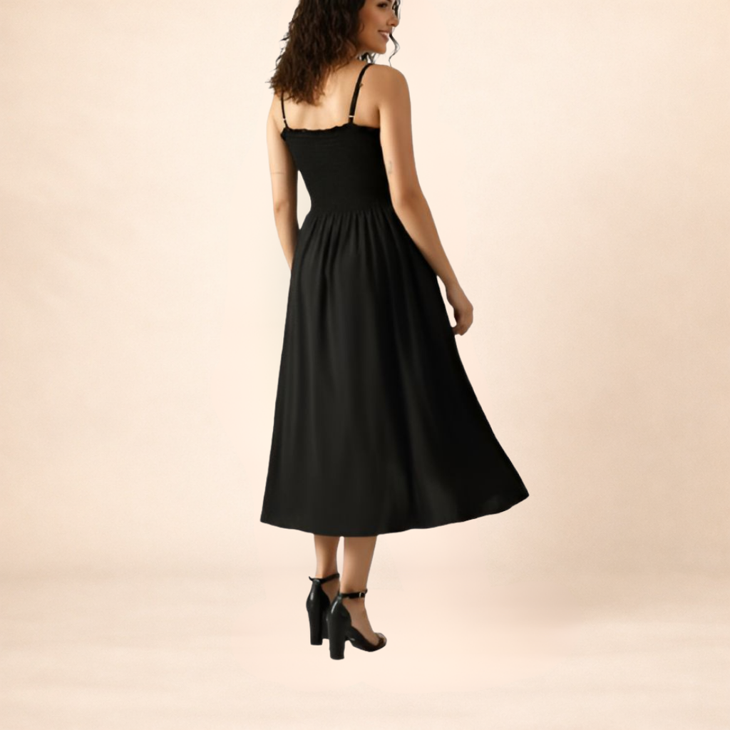 Black Smocked Midi Dress