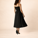 Black Smocked Midi Dress