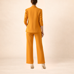 Mustard Draped Blazer and Wide-Leg Pant Set