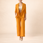 Mustard Draped Blazer and Wide-Leg Pant Set