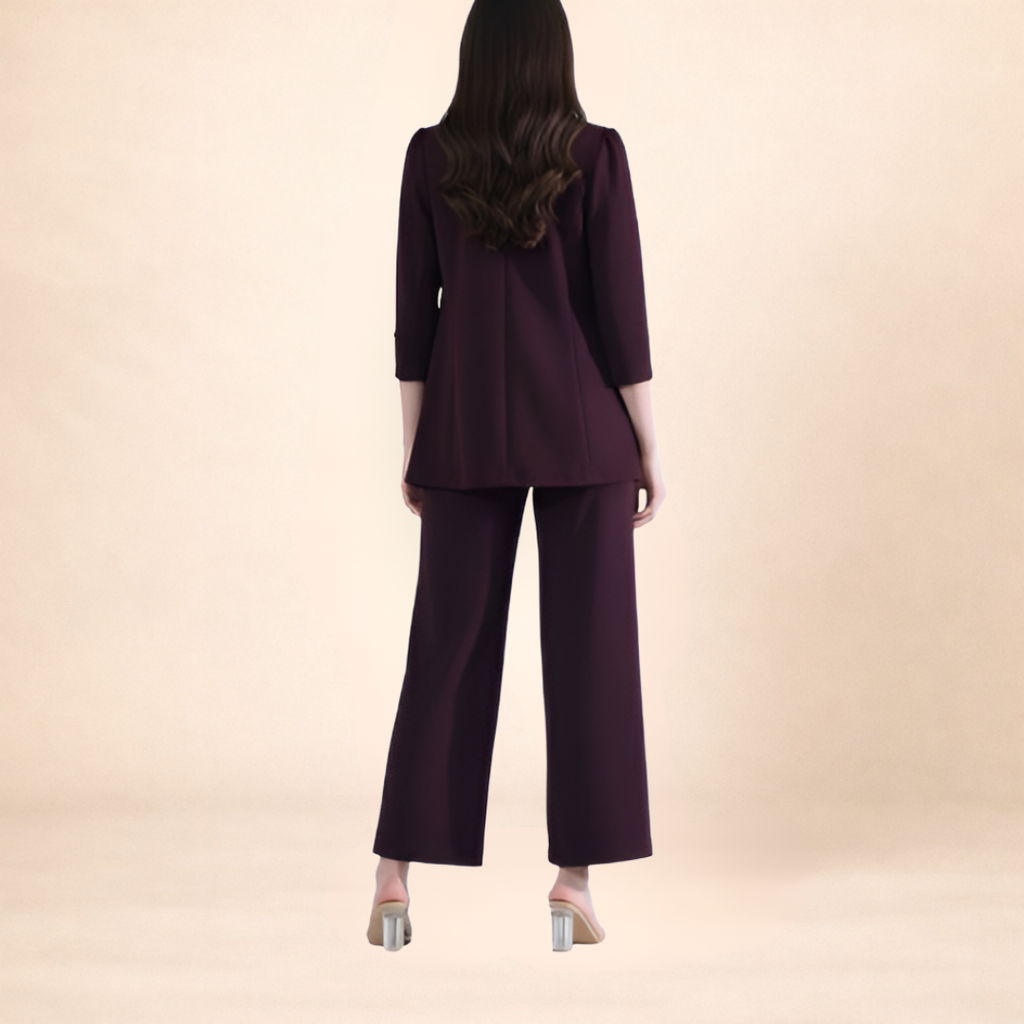 Wine Draped Blazer and Wide-Leg Pant Set