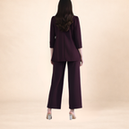 Wine Draped Blazer and Wide-Leg Pant Set