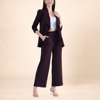 Wine Draped Blazer and Wide-Leg Pant Set
