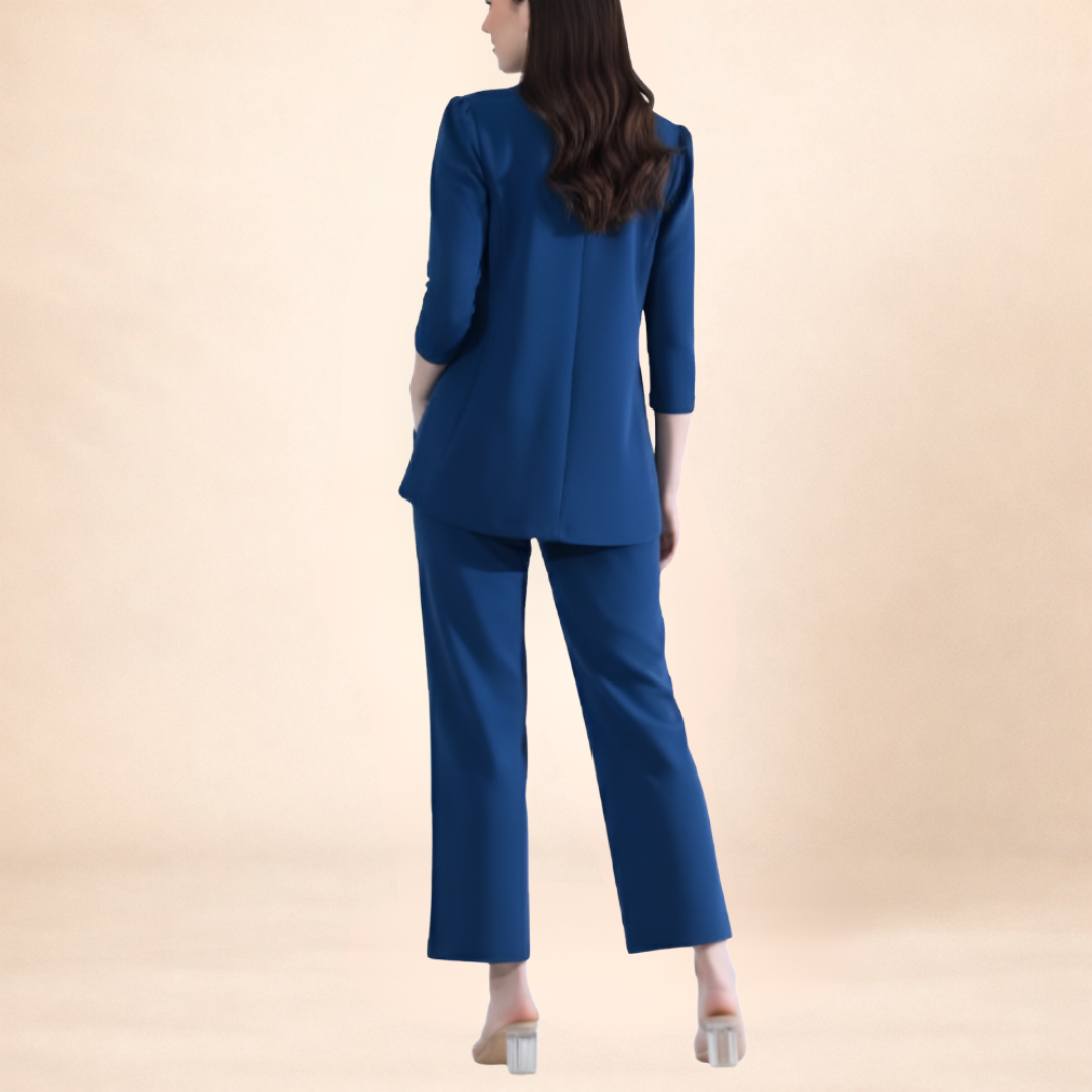 Airforce Blue Blazer and Wide-Leg Pant Set