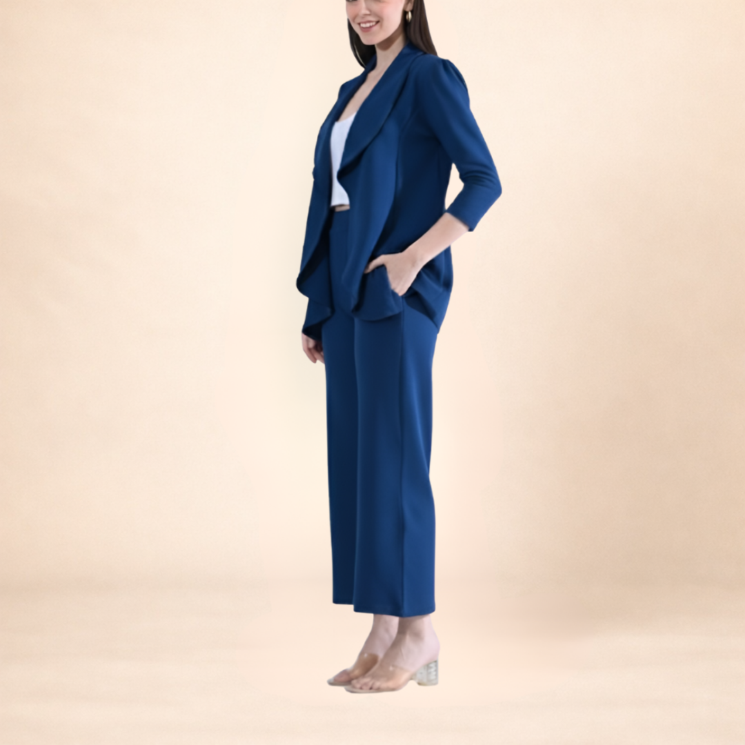 Airforce Blue Blazer and Wide-Leg Pant Set