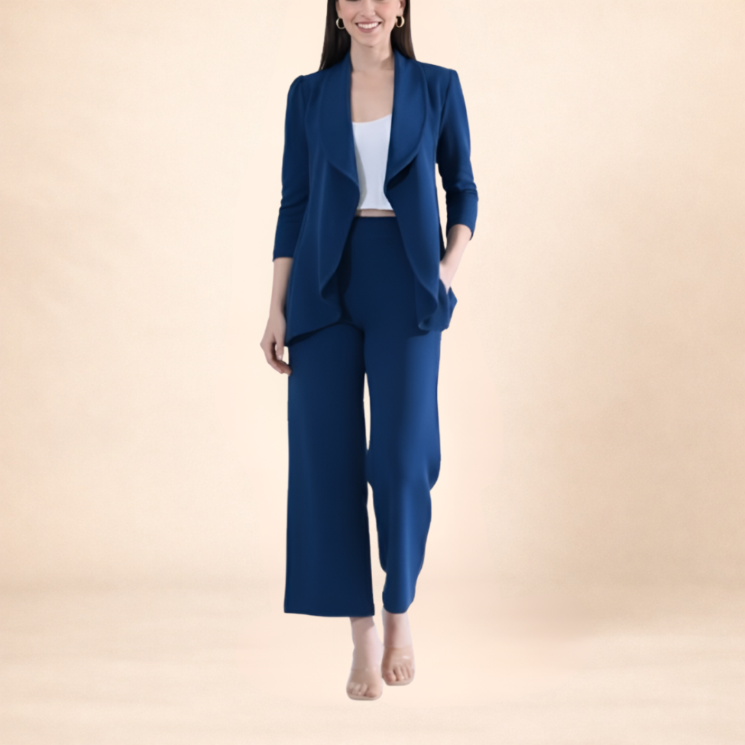 Airforce Blue Blazer and Wide-Leg Pant Set
