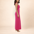 Women Solid Pink Bodycon Maxi Dress With Tie-up Straps