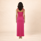 Women Solid Pink Bodycon Maxi Dress With Tie-up Straps