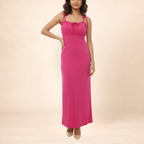 Women Solid Pink Bodycon Maxi Dress With Tie-up Straps