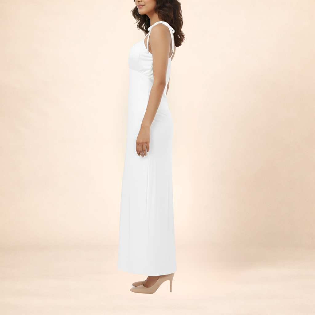 Women Solid White Bodycon Maxi Dress With Tie-up Straps