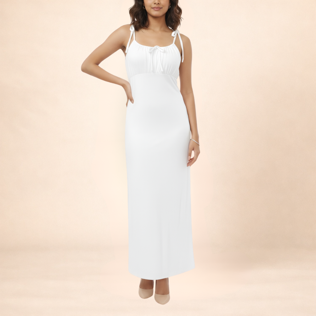 Women Solid White Bodycon Maxi Dress With Tie-up Straps