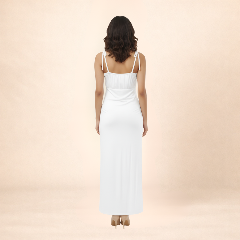 Women Solid White Bodycon Maxi Dress With Tie-up Straps