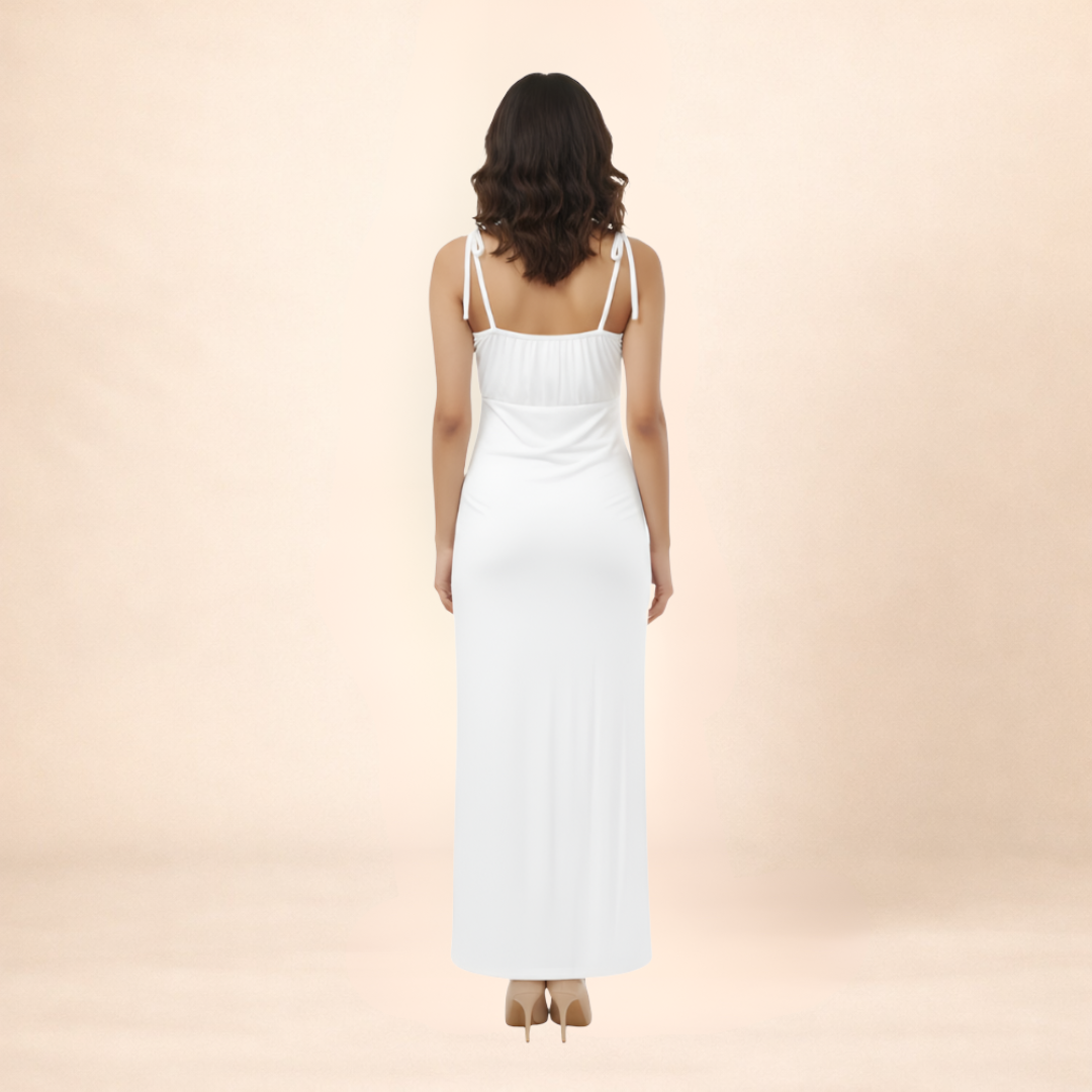 Women Solid White Bodycon Maxi Dress With Tie-up Straps