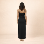 Women Solid Black Bodycon Maxi Dress With Tie-up Straps
