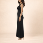 Women Solid Black Bodycon Maxi Dress With Tie-up Straps