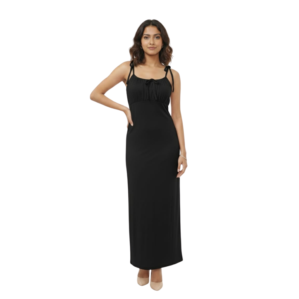 women solid pink bodycon maxi dress with tie-up straps