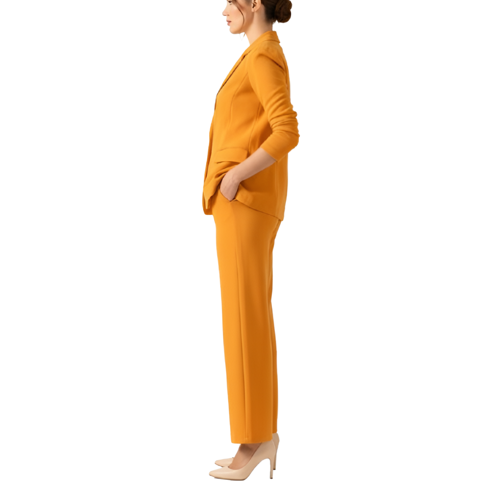 Mustard Draped Blazer and Wide-Leg Pant Set